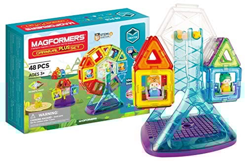 Magformers Carnival Plus 48-Piece Magnetic Construction Set. Makes Fairground Rides with Magnetic Pieces and Detachable Characters. STEM and Educational Toy, Carnival Plus Set 703016