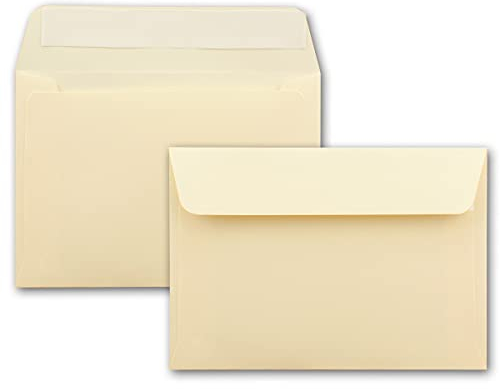 50x Brief-Umschläge B6 - Vanille (Creme) - 12,5 x 17,5 cm - Haftklebung 120 g/m² - schmale Verschluss-Lasche - hochwertige Einladungs-Umschläge
