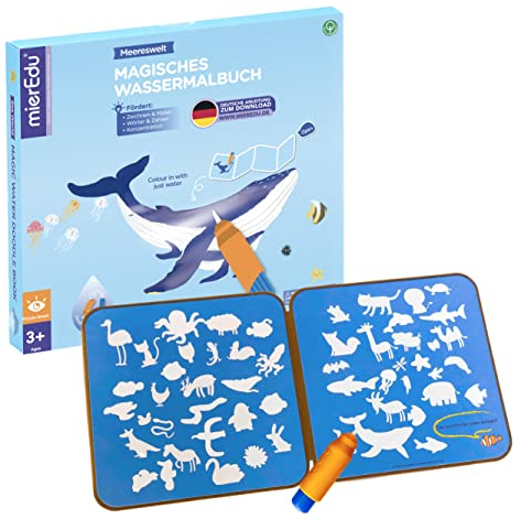 mierEdu Magisches Wassermalbuch Meereswelt – Zaubermalbuch für Kinder ab 3 Jahren mit Wasserstift – Malen mit Wasser ohne Flecken – Wasser Spielzeug mit Meerestieren für unterwegs