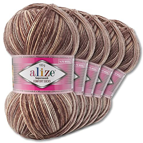 Wohnkult Alize 5x100g Superwash Comfort Sockenwolle 33 Farben zur Auswahl EIN-/Mehrfarbig (7678)