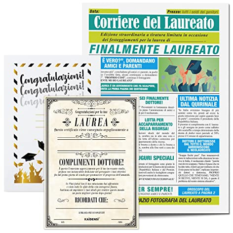 KAÏDENSÏ Idea Regalo Laurea Uomo Originale - Giornale Del Laureato con Certificato - Maxi Biglietto di Auguri Divertente - Idee Regali Biglietti Divertenti - Gadget Scherzo Dottore Laureati Originali