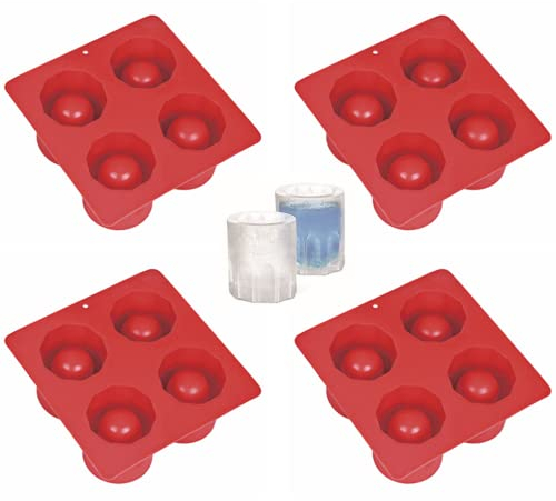DD-life 4 Pcs 4-Cavity Ice Cubist Ice Shot Glass Molds Round Shot Glass Silicone Mold(Red)