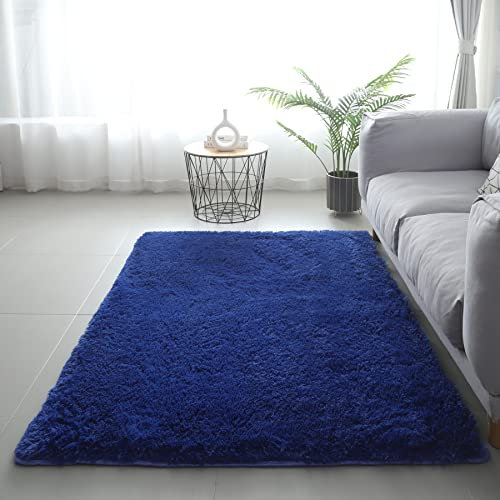 LYKEJI Teppiche für Kinderzimmer, Dekoration, Flauschige Teppiche, Shaggy-Teppiche, Lange, weiche Teppiche für Wohnzimmer, rutschfeste Teppiche für, Schlafzimmer, Fußmatten (120x160cm, blau)