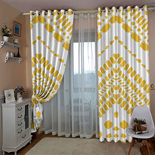 ZAPVI Gardinen Gelb & Gestreift Verdunklungsvorhang Verdunklungsgardinen mit Ösen 2er Set Größe:2 x B168 x H229cm
