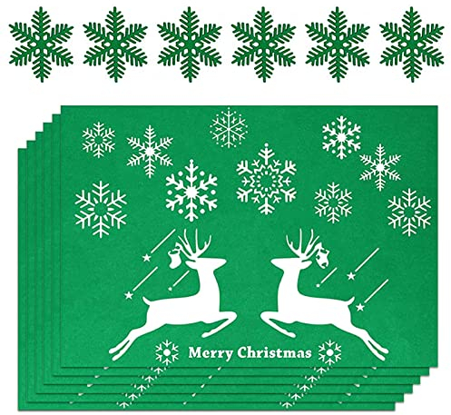 12 Stück Tischsets Weihnachten mit Untersetzer Filz, Untersetzer Teller Weihnachten Rot Grün, Tischsets Weihnachten Abwaschbar, Platzsets Weihnachten Waschbar, Weihnachtsdeko Weihnachts Deko (Grün)