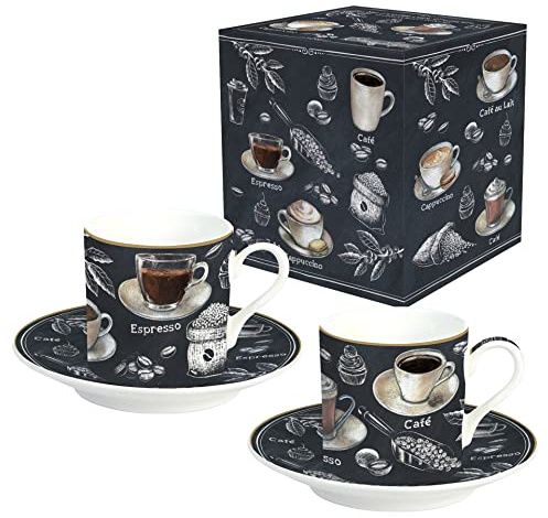 Easy Life Set mit 2 Kaffeetassen, 7,5 cl, aus Porzellan, Barista