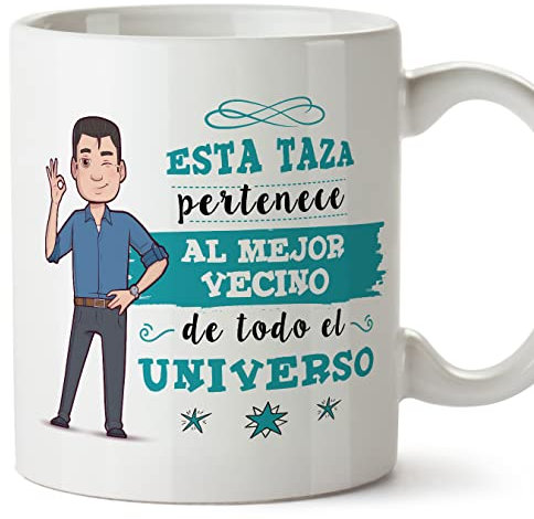 MUGFFINS Tazas para VECINO - En Español - Mejor Familia del Universo - 11 oz / 330 ml - Regalo original y divertido