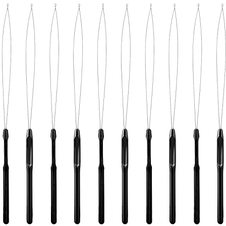 WLLHYF 10 Stücke Haarverlängerungsschlaufe Nadeleinfädler Ziehen Haken Werkzeug Haarverlängerungswerkzeuge Mikroringe Nano Perlen Gerät Werkzeug Styling Zubehör für Haar und Feder Extensions (Schwarz)
