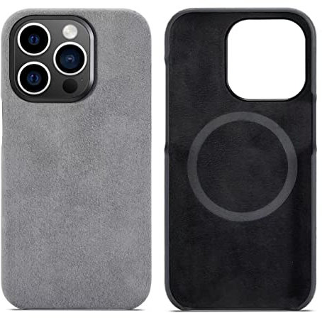 TYXDKJ Alcantara Case for iPhone 13 Pro Max, Handmade Half-Wrapped Synthetic Suede Cover, Compatible with Magsafe Wireless Charging (Gray)