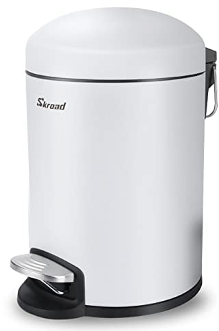 Skroad 5 Litres Pedal Bin with Dome Lid, Trash Can with Inner Bucket, Easy to Clean and Replace Bag No Noise Podwer Painted White Color