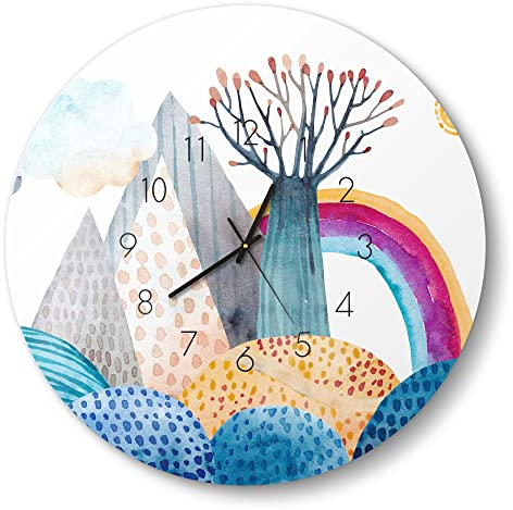 DEQORI Glasuhr | rund Ø 50 cm | Motiv Kunterbuntes Meer | große XXL Design Uhr aus Glas | leise Wanduhr für Wohnzimmer & Küche | Moderne Hingucker Uhr für die Wand