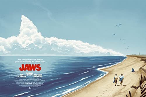 Jaws Blue A4 Poster on Canvas - Filmkunstposter in verschiedenen Größen für Wohn- oder Schlafzimmerideen. Randlose Kultfilmbilder, klassische ikonische 70er, 80er, 90er Jahre, Vintage-Retro-Wanddekor