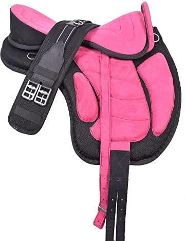 Freemax Selle de cheval anglaise sans arbre synthétique avec sangle assortie et étriers en aluminium