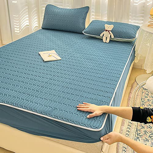 vielen Größen Farben Spannbettlaken,Dickes, kühles, Latex-Bettwäsche-Set, Schlafzimmer-Hotel-Boxspring-Matratzenauflage, passend für 12 Zoll/30 cm tiefe Matratzen, blau, 150 x 200 cm (3 Stück)