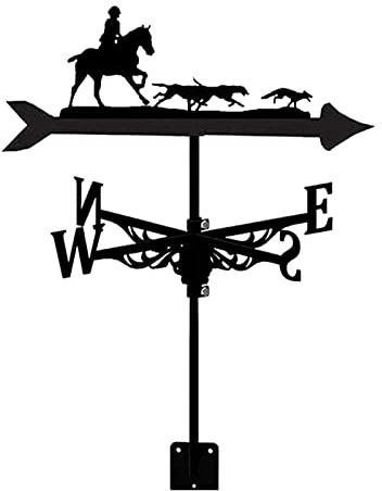 EICOFF Exquisite Metall-Wetterfahne-Ornament, Metall-Wetterfahne mit Jäger- und Hunde-Ornament, Gartenstecker, Wetterfahne, Windfahne, professionelles Messwerkzeug, Windrichtungsanzeiger, Hofdachmo
