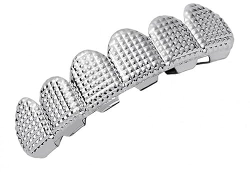 Paowsietiviity Grills Hip Hop Upper Lower 6 Teeth Caps Halloween Cosplay Silver Bottom, 5x1.3cm 4x1.1cm, Kunststoff