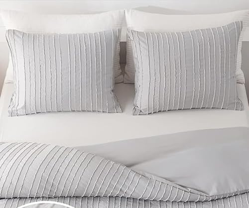 AShanlan 2er Set Kissenbezug 40 x 80 Grau Boho Getuftet Stickerei Gestreift Kopfkissenbezug Bohemian Style Deko Kissenbezüge mit Reißverschluss
