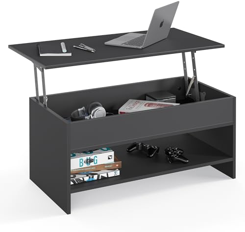 KOMTO Couchtisch Höhenverstellbar - Wohnzimmertisch mit Stauraum Aufklappbar Sofatisch für Wohnzimmer Kaffeetisch Stubentisch Anthrazit | Coffee Table Tokyo 98,4 x 50,4 x 48
