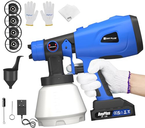 Akku Farbsprühsystem 18V Elektro Lackierpistole mit 4 Düsen, 3 Spritzmuster, 800ml farbsprühgerät mit 1500mAh Akku und Ladegerät