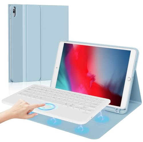 GAOEEIN Tastiera con Custodia per i-P-a-d 9 Generazione 10.2 con Touchpad 3 Canali BT 7 Colori di Retroilluminazione, Tastiera i-P-a-d 9/8/7/i-P-a-d Air 3/i-P-a-d Pro 10.5(Blu)