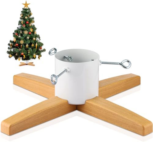Gisafai Weihnachtsbaumständer Basis für Bäume bis zu 2,4 m, verstellbar, Metall, Holz, Tischhalter für Weihnachten, Urlaub, Winter, Baum, Party-Dekorationen (weiß)