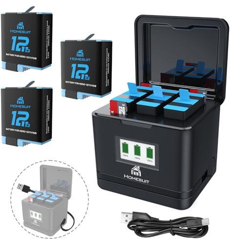 Homesuit Hero 12/11/10/9 Batteries 1800mAh and LCD Storage Charger for GoPro Hero 12 Hero 11 Hero 10 Hero 9 Black Compatible with Gopro Hero 12/11/10/9 Battery AHDBT-901 (3-Pack)
