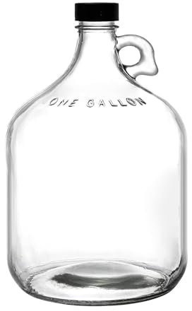 AnzAga 1 Gallon Glass Jugs, 128 OZ Large Fermenting Jug with Seal Lid, Wine Growler Carboy Bottle with Handle