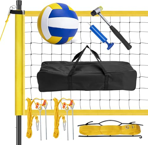 Volleyballnetz für Hinterhof, Volleyballnetz Outdoor, Volleyballnetz Set mit Stangen, tragbares Volleyball-Set für Hinterhof mit professionellem Volleyballnetz, Volleyball, Hammer, Begrenzungslinie,
