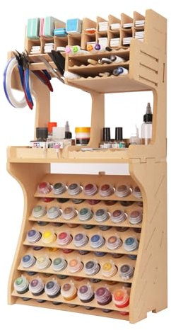 Bucasso Plastic Model Paint Rack Model Tool Organizer MDF Material Paint Rack Scissors/Tweezers/Paint Storage All-in-One Model Workbench Assembly Plastic Model Building Storage GK SY