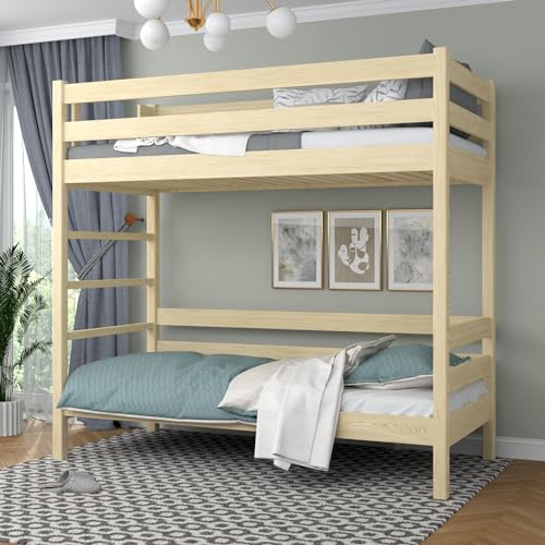 N-Wood N03 Etagenbett Holz 80x180 cm, Jugendbett, 2 Leitermontageseiten: Links oder rechts, einfache Montage, Stabile Massivholzkonstruktion, inklusive Lattenrost, Kiefer klar