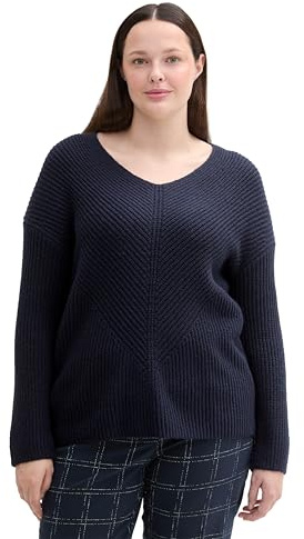Tom Tailor Damen 1043737 Plussize RIPP Strickpullover mit V-Ausschnitt