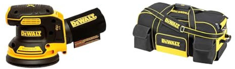 DEWALT DCW210N-XJ Cordless Sander 18V XR Brushless 125mm Bare Unit & DWST1-79210 Duffel Trolley Bag with Wheels, Yellow/Black, Large 26-Inch