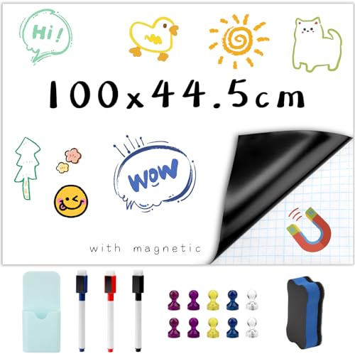 Ziamzra Whiteboard Folie 100x44.5cm Magnetfolie Weiß Whiteboard Magnetisch Tafelfolie Magnetisch für Magnettafel Küche Kühlschrank Büro Zuhause Wochenplaner Einkaufsliste