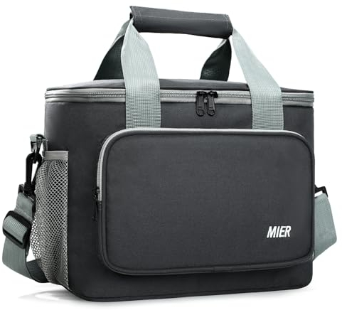 MIER Kühltasche für Herren Lunchtasche Weiche lunchbox mit Schulterriemen für Erwachsene Arbeit Auto Strand Picknick Reisen 15L (Gris-03, 16 Dose)