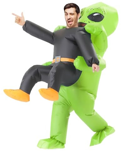 Rafalacy Aufblasbares Alien-Kostüm für Erwachsene, grünes Alien-Kostüm, hält Menschen-Kostüm, lustiges Halloween-Kostüm, Weltraum-Kostüm (Erwachsene) (Alien-02)