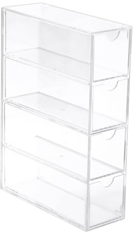 SUMTree Acrylic Storage Case with 4 Drawers for Glasses, Jewellery, Office Items and Food Storage, Transparent, 17 x 6 x 25 cm