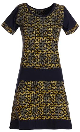 Vishes - Alternative Bekleidung - Damen Longshirt-Kleid Kurzarm Mini-Kleid Tunika-Kleid T-Shirtkleid Schwarz-Gelbgrün 40