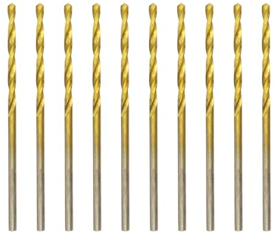 Hilpaty HSS-TiN Drill Bit 1.5mm x 40mm x 10pcs Titanium Coated Twist Drill Bits for Metal, Stainless Steel, Non Ferrous, Cast Iron, Wood