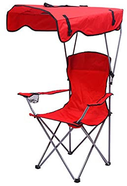 VVHUDA Klappstuhl mit Sonnenschutz, tragbarer Stuhl für den Außenbereich, 600D-Oxford-Stoff, Strand-Lounge-Stuhl mit Baldachin (Farbe: Rot), kleines Geschenk