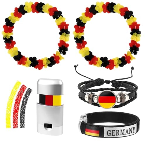 Deutschland Fanartikel Fußball EM 2024,5-teilig Fanset,Deutschland Fanpaket für Europameisterschaft 2024,Deutschland Fan Accessoires,Fanartikel Deutschland Fussball Party Deko,EM Deko Deutschland 2024