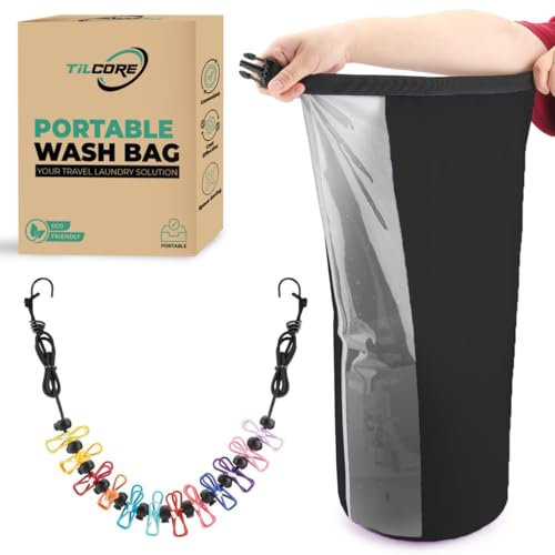 Travel Washing Machine & Retractable Clothesline - Hand Washing Machine & Portable Clothes Washer - Durable Travel Laundry Wash Bag & Camping Washing Machine - Portable Manual Clothes Washer