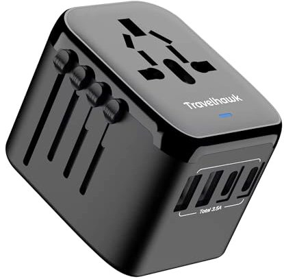 TravelHawk Reiseadapter Weltweit, Schnellladegerät, 35W Typ G, Typ A Ladegerät, 2 USB-C und 2 USB, Reisestecker, Universal Adapter für Deutschland USA Japan England Thailand Italien Australien