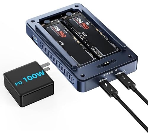 ACASIS Dual-Bay 40Gbps M.2 NVMe SSD Gehäuse, Lüfter, Mac mini Dock Dual Monitor, Kompatibel Thunderbolt 4/3/USB 4.0, Dual nvme Gehäuse Unterstützung Software RAID, 2 USBC 40Gbps für M1/M2/Windows