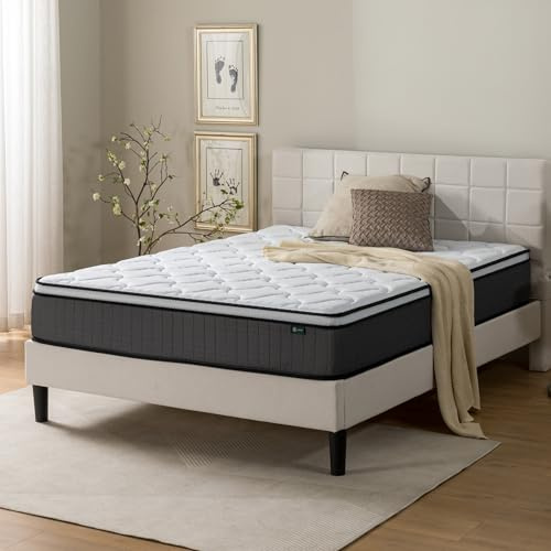 Zinus Colchon 135x190 cm Híbrido - Altura 25 cm - Colchón Muelles Ensacados y Viscoelástica - Firmeza Media - Certificado OEKO-TEX