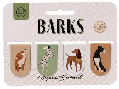 Puckator - Set mit 4 praktischen und originellen magnetischen Lesezeichen aus Papier - Hunde - Barks