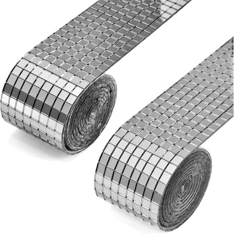 Bamyli Spiegel Mosaik Fliesen 2928 Stück, Silber, Disco, Quadratisch, Selbsthaftend, Indoor, Wände, Glas, andere flache Oberflächen, Sammelalbum, DIY Handwerk Dekoration