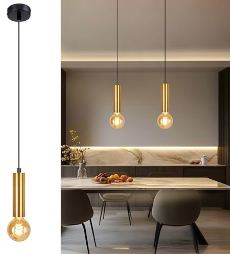 Glitzerlife Hängeleuchte Esstisch 1 Flammig Pendelleuchte - 2ER Hängelampe E27 Schwarz Gold Bettlampe Nachttisch Esszimmerlampe Hängend Modern Küchenlampe Metall für Schlafzimmer Flur