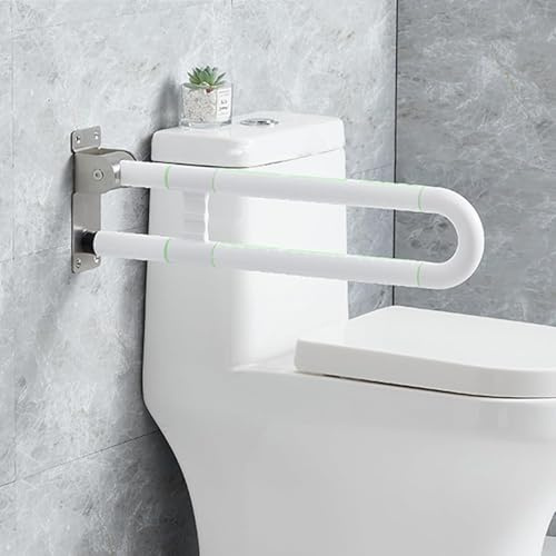 THCTYRP Pasamanos de Baño Antideslizante 360°, Plegable | Mango luminoso, núcleo acero inoxidable soporta 300 kg, para mayores y ducha de pared (Blanco 60 cm)