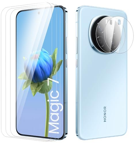 TECHO Screen Protector for Honor Magic 7, [3+2 Pack] Tempered Glass Protective Film, [Case Friendly][Anti-Scratch][Anti-Shatter][HD Clear][Bubble Free][9H Hardness]