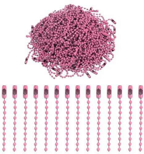 sourcing map 220pcs Metal Ball Bead Chain, 100mm Long Bead Connector Clasp Dog Tag Hanging Chain for Key Chains Tags Craft Projects Jewelry Making, Pink